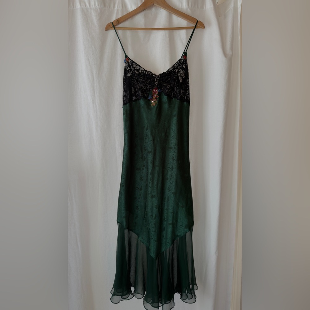 Vintage emerald green Victoria’s Secret slip dress beaded